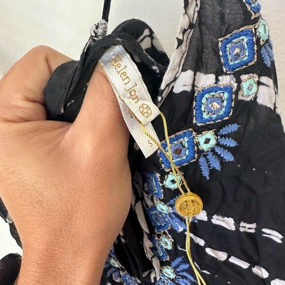 Helen Jon Hand Dyed Embroidered Resort Boho Maxi Dress Black Size S - Picture 8 of 9